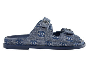 Chanel 25P Blue Denim CC Printed Logo Mule Slide Backless Dad Sandal Flat 41